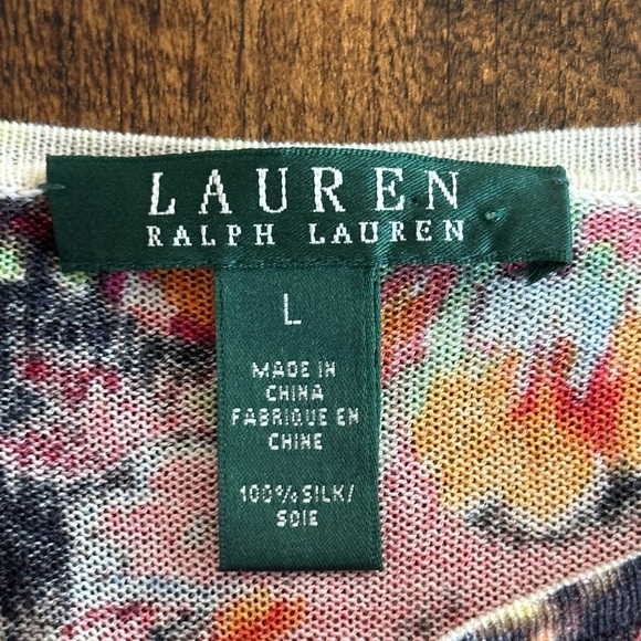 Lauren Ralph Lauren | 100% Silk Lightweight Paisley Sweater with 3/4 Sleeves - Picture 3 of 7